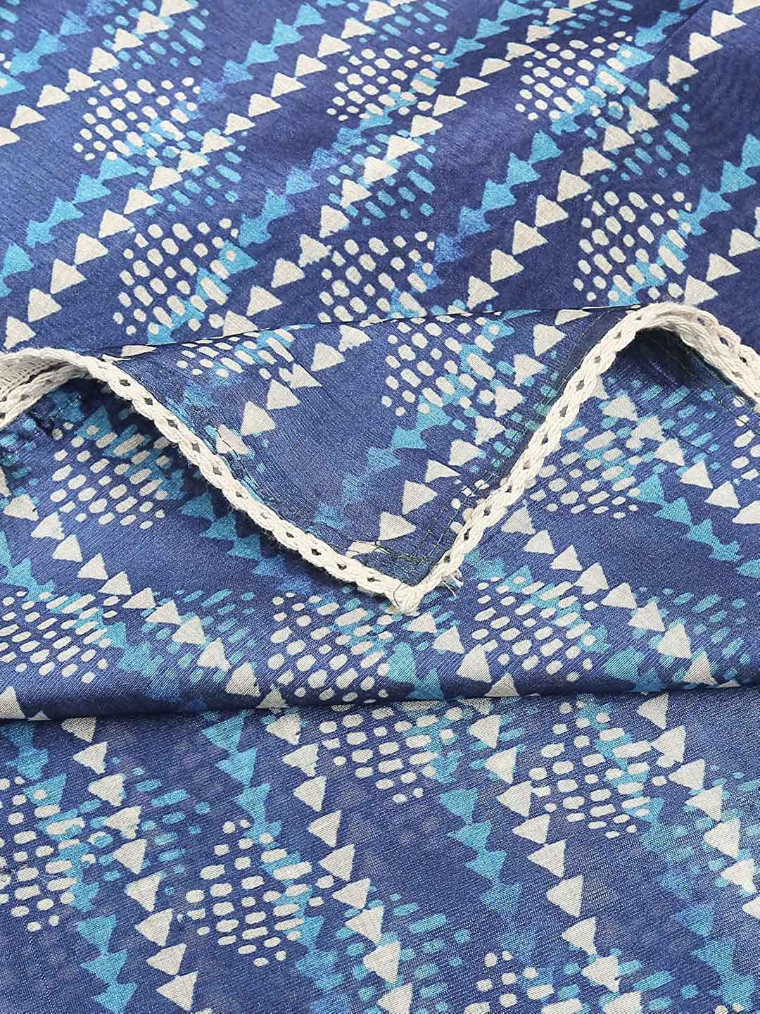 Indigo Printed Art Silk Dupatta with lace freeshipping - Dupatta Bazaar