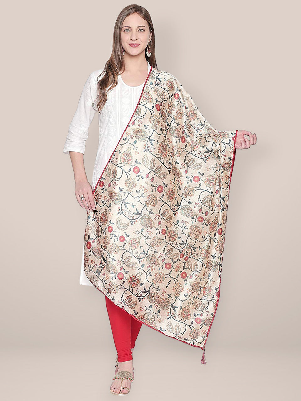 Cream Dupatta with Multicoloured Print in Art Silk freeshipping - Dupatta Bazaar