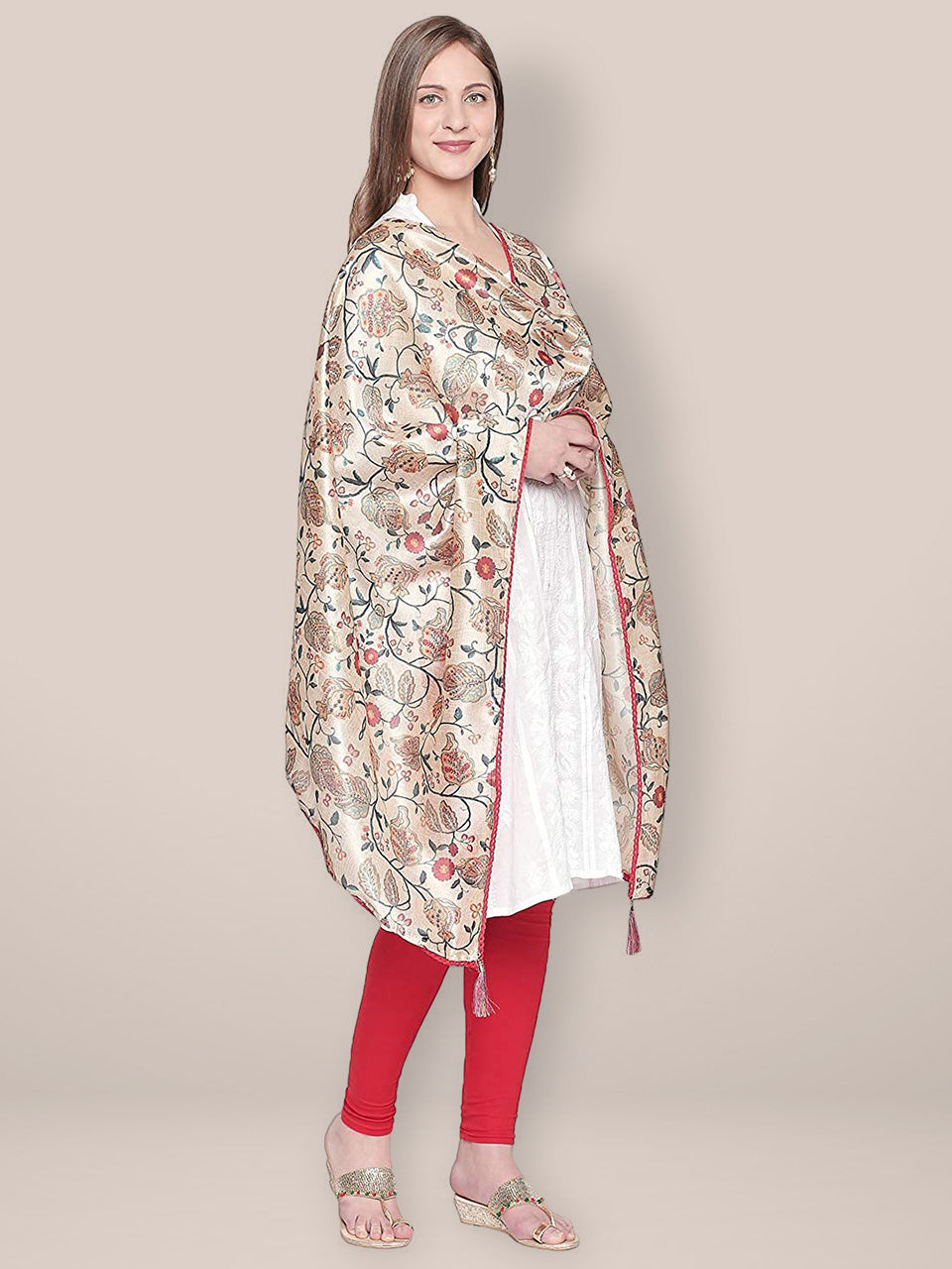 Cream Dupatta with Multicoloured Print in Art Silk freeshipping - Dupatta Bazaar