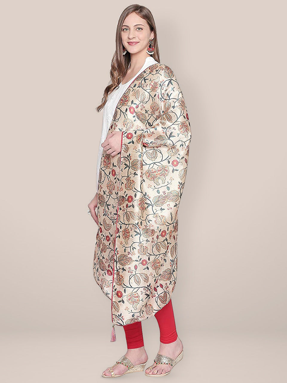 Cream Dupatta with Multicoloured Print in Art Silk freeshipping - Dupatta Bazaar