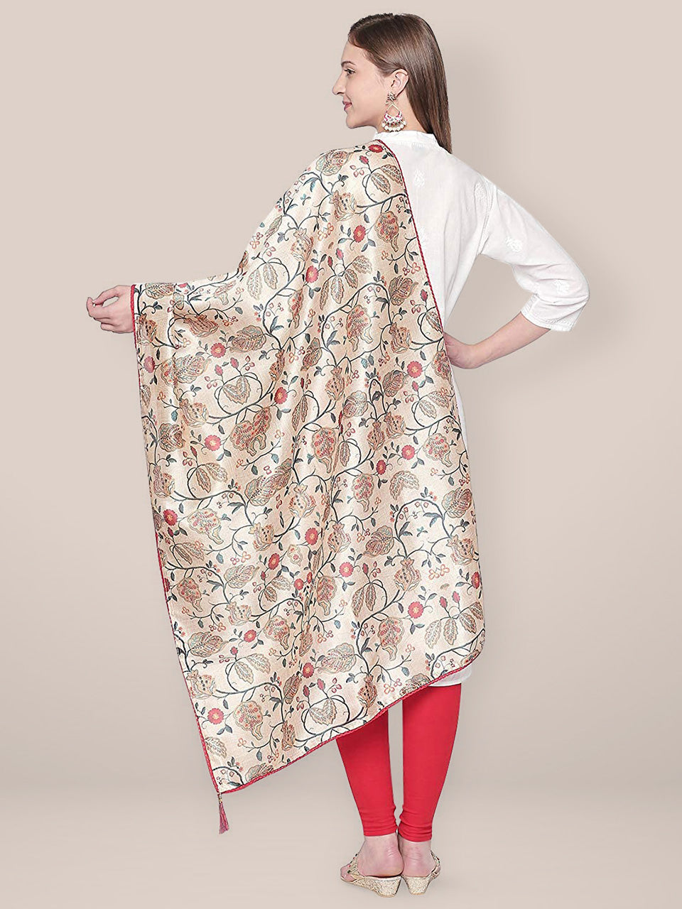Cream Dupatta with Multicoloured Print in Art Silk freeshipping - Dupatta Bazaar