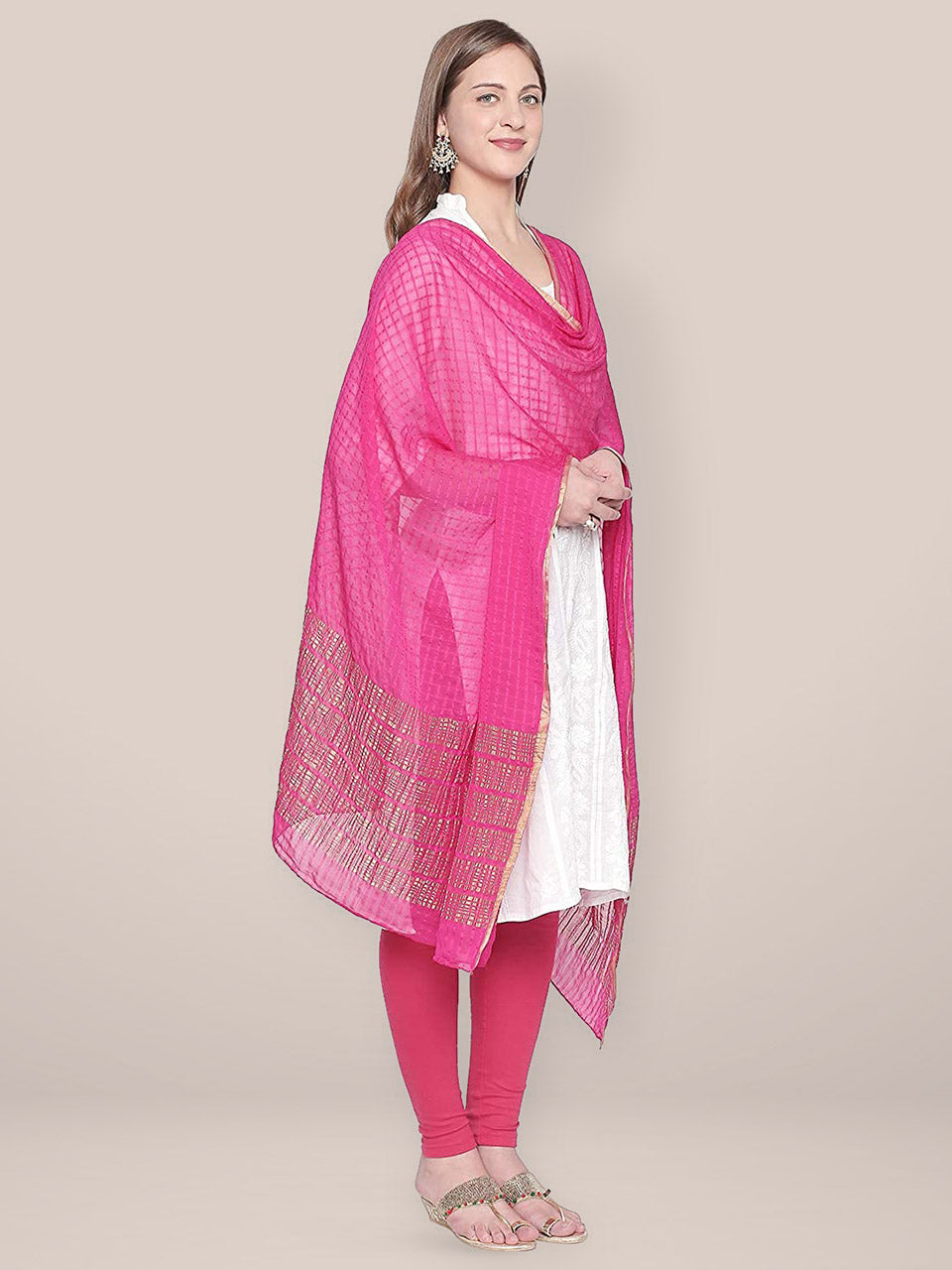 Pink & Gold Chiffon Dupatta. freeshipping - Dupatta Bazaar