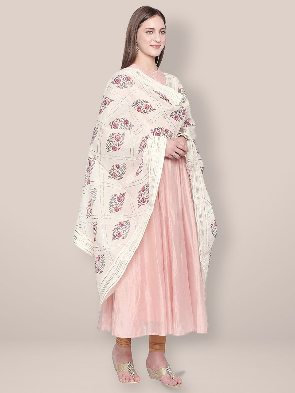 Block Printed Cotton Dupatta with Gold Gotta. freeshipping - Dupatta Bazaar