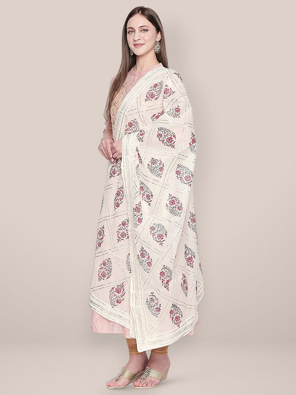 Block Printed Cotton Dupatta with Gold Gotta. freeshipping - Dupatta Bazaar