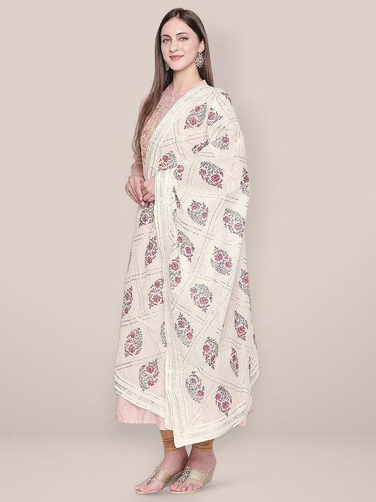 Block Printed Cotton Dupatta with Gold Gotta. freeshipping - Dupatta Bazaar