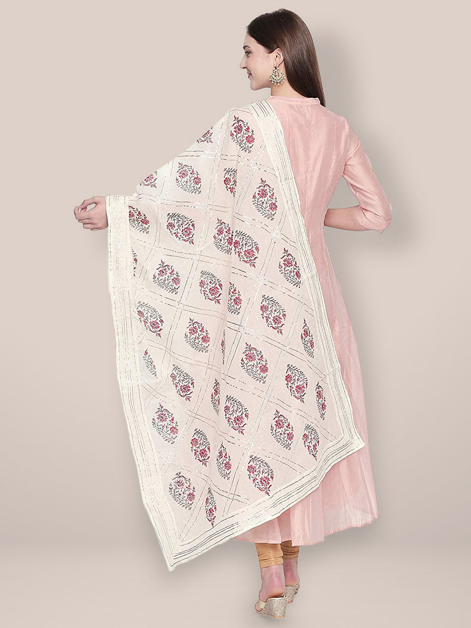 Block Printed Cotton Dupatta with Gold Gotta. freeshipping - Dupatta Bazaar