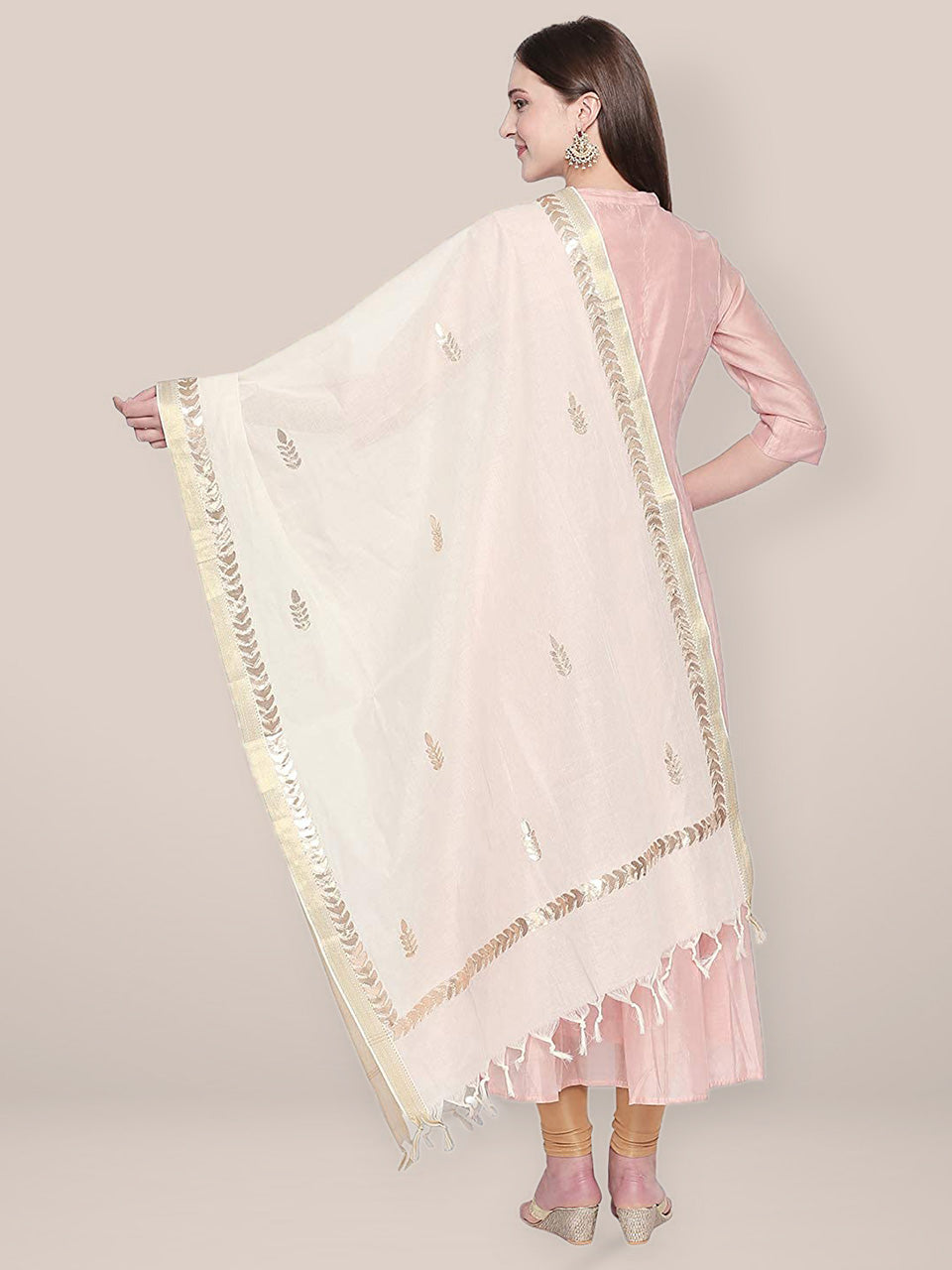 Off White Cotton Silk Dupatta with Gold Gotta. freeshipping - Dupatta Bazaar