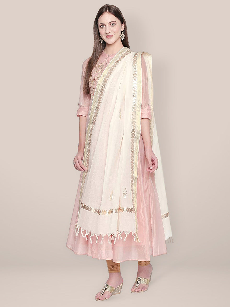 Off White Cotton Silk Dupatta with Gold Gotta. freeshipping - Dupatta Bazaar