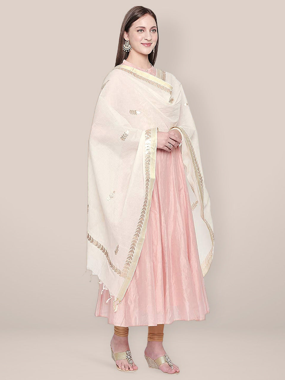 Off White Cotton Silk Dupatta with Gold Gotta. freeshipping - Dupatta Bazaar