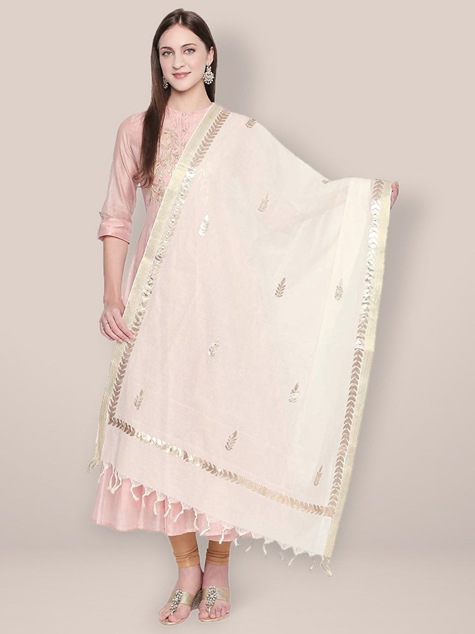 Off White Cotton Silk Dupatta with Gold Gotta. freeshipping - Dupatta Bazaar