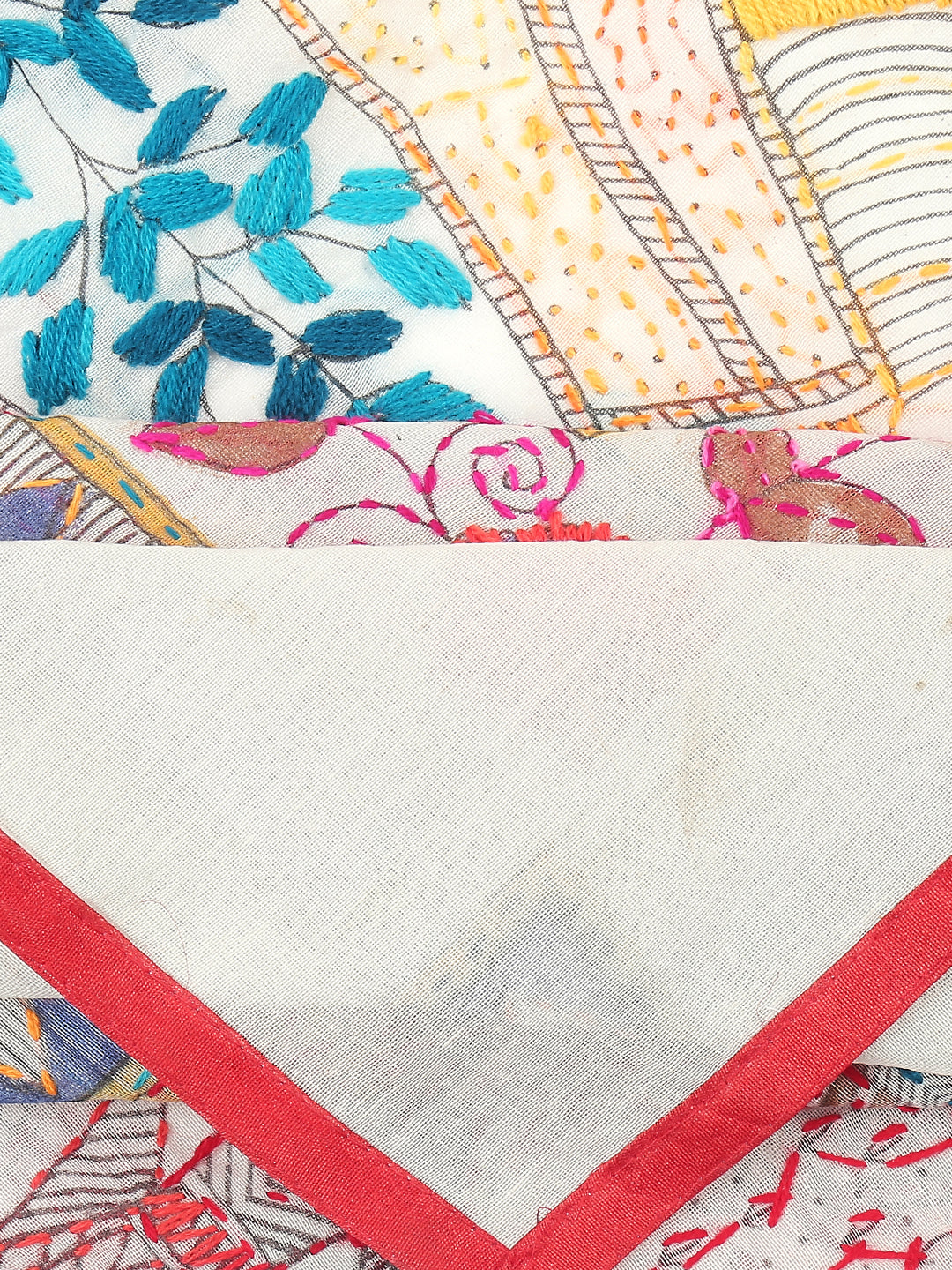 Dupatta Bazaar Woman's Off White Chanderi Silk dupatta with Kantha Work - Dupatta Bazaar