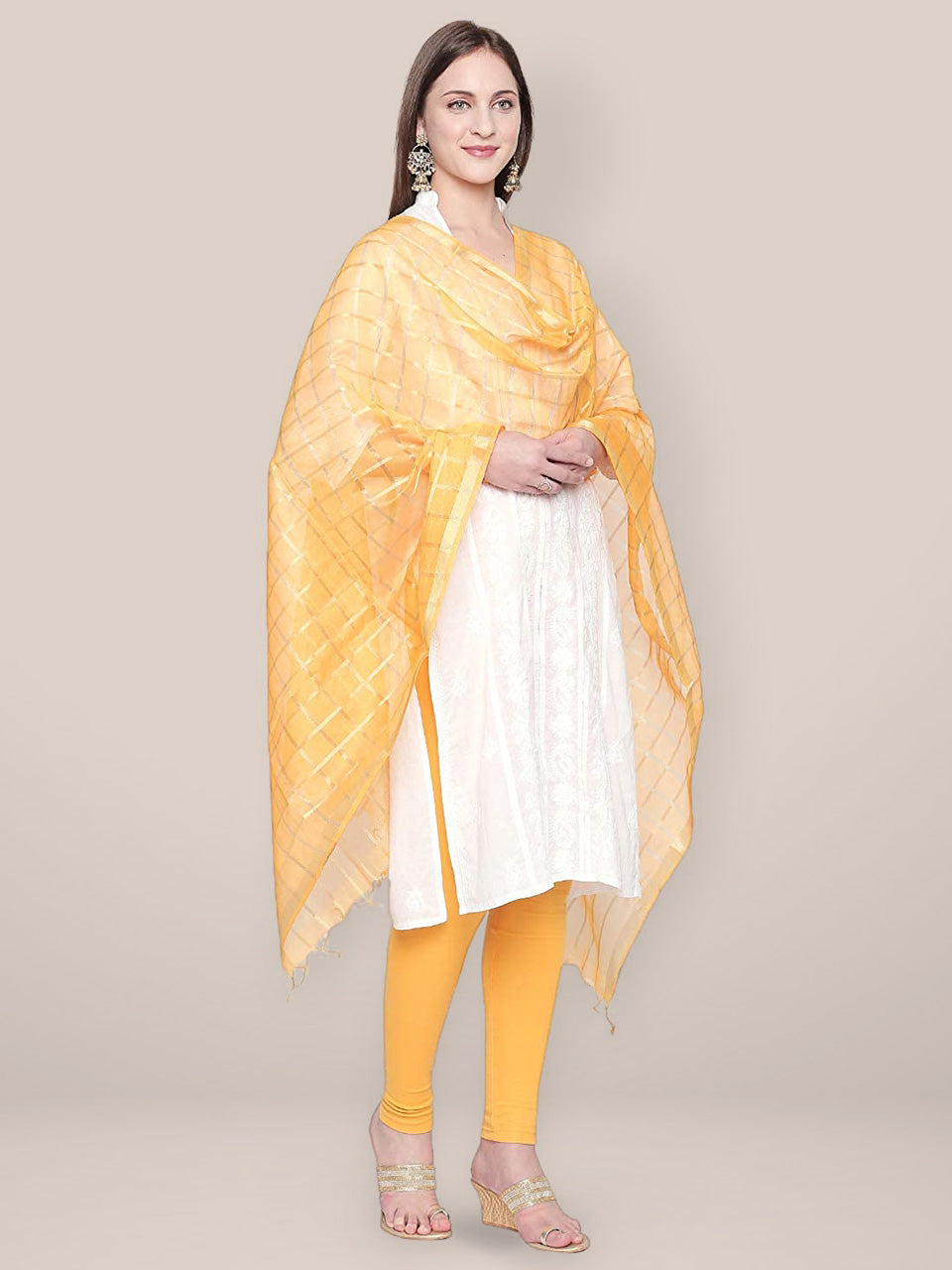 Yellow and Gold Blended Silk Dupatta. freeshipping - Dupatta Bazaar