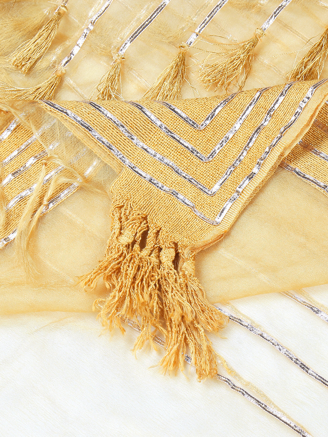 Dupatta Bazaar Woman's Gold Organza Dupatta with Gotta lace. - Dupatta Bazaar