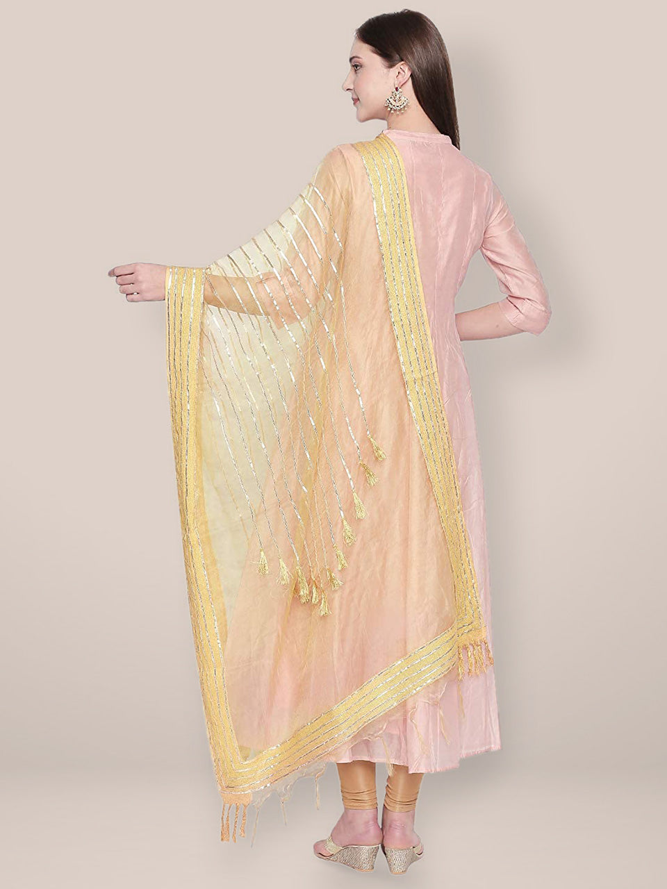 Gold Organza Dupatta with Gotta lace. freeshipping - Dupatta Bazaar