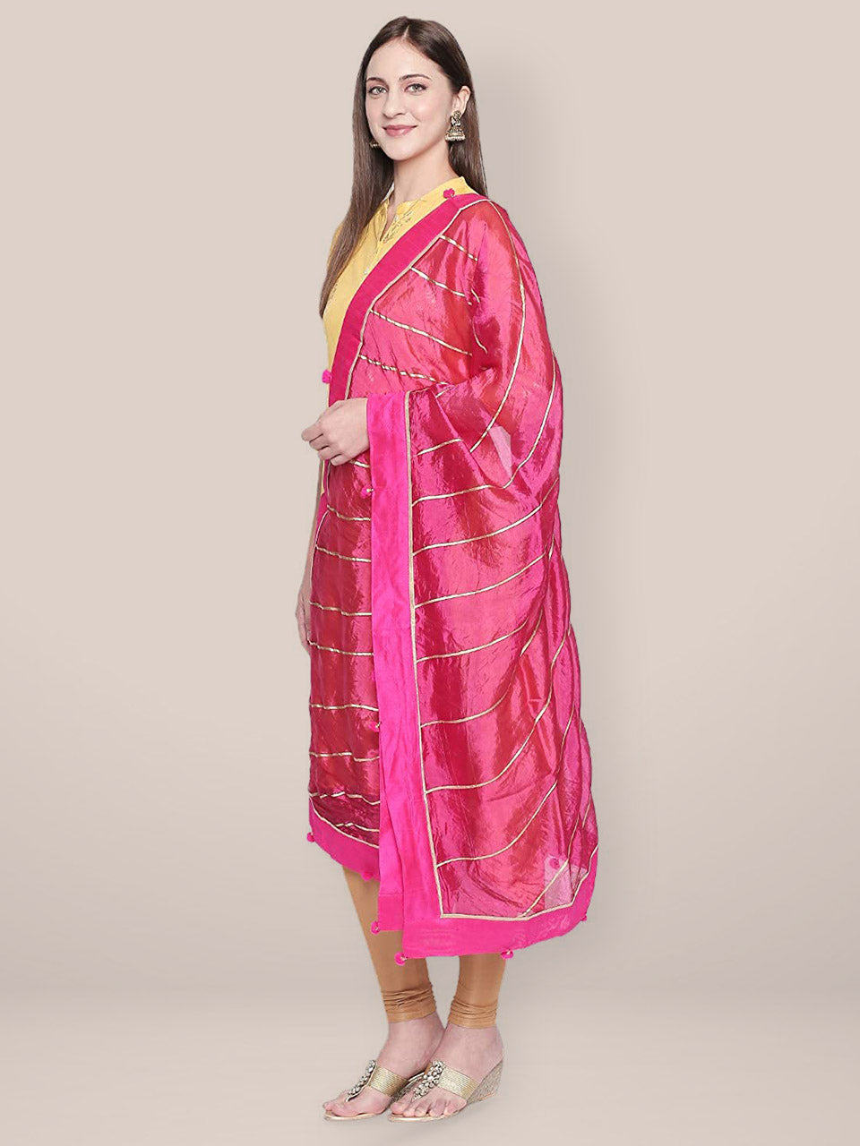 Pink & Gold Art Silk Dupatta with Gotta lace. freeshipping - Dupatta Bazaar