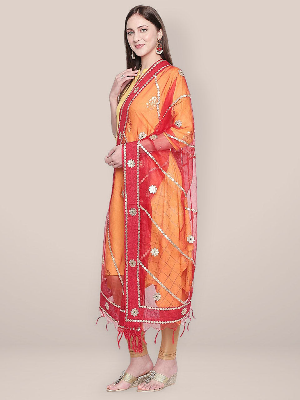 Red Organza Dupatta with Gotta Patti Work. freeshipping - Dupatta Bazaar