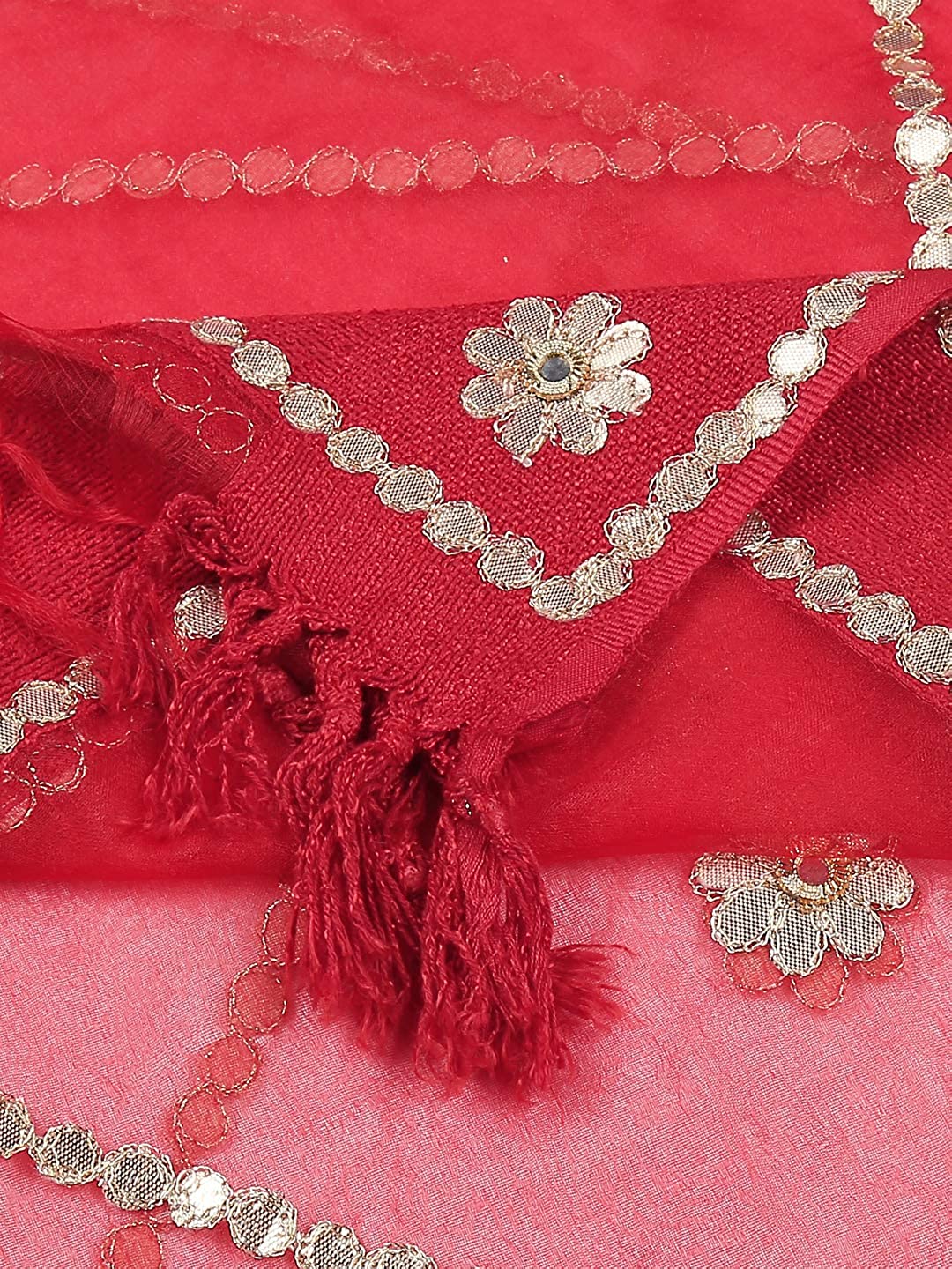 Red Organza Dupatta with Gotta Patti Work. freeshipping - Dupatta Bazaar