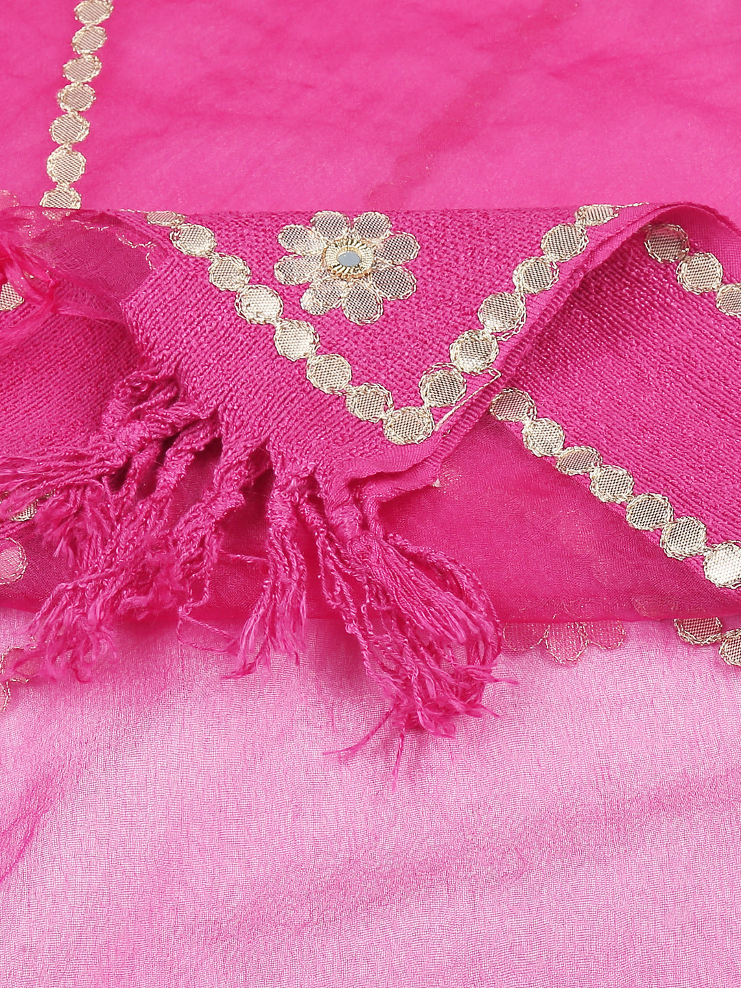 Dupatta Bazaar Woman's Pink Organza Dupatta with Gotta Patti Work. - Dupatta Bazaar