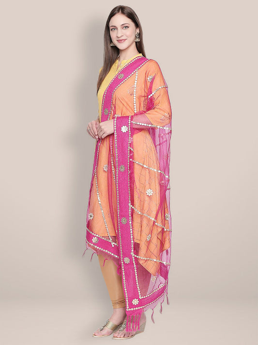 Pink Organza Dupatta with Gotta Patti Work. freeshipping - Dupatta Bazaar