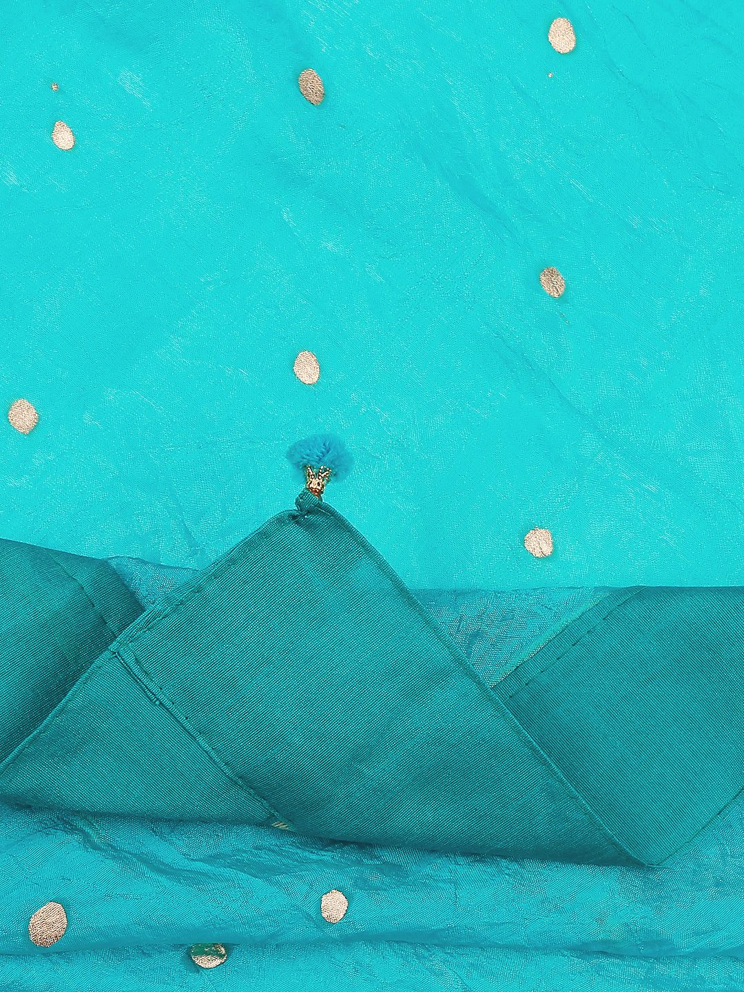 Dupatta Bazaar Woman's Printed Turquoise Blue and Gold Art Silk Dupatta. - Dupatta Bazaar