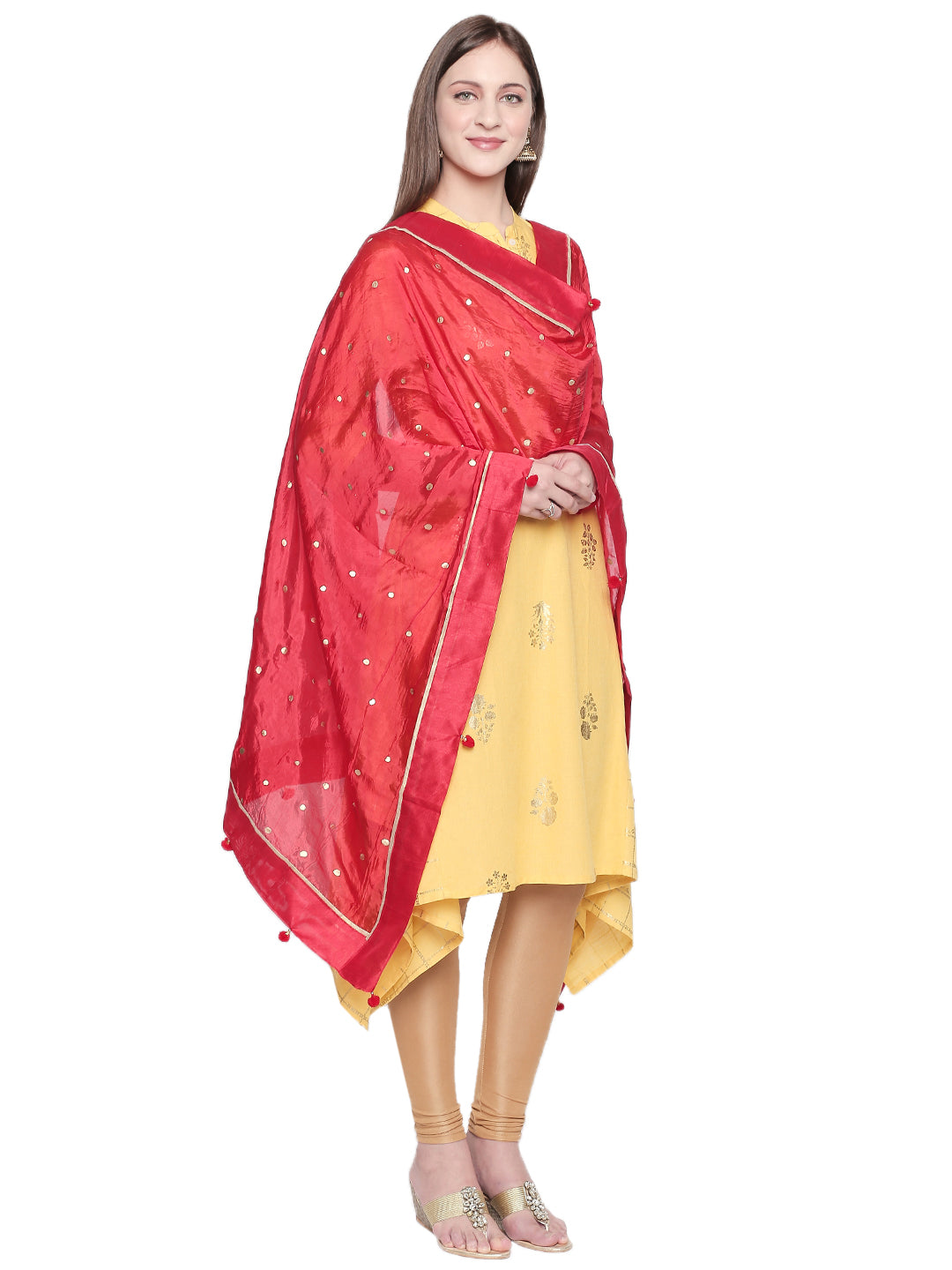 Dupatta Bazaar Woman's Printed Red and Gold Art Silk Dupatta. - Dupatta Bazaar