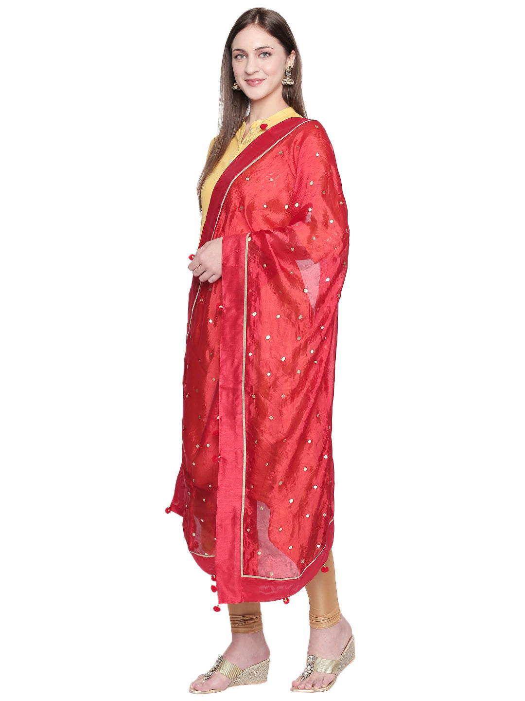 Dupatta Bazaar Woman's Printed Red and Gold Art Silk Dupatta. - Dupatta Bazaar