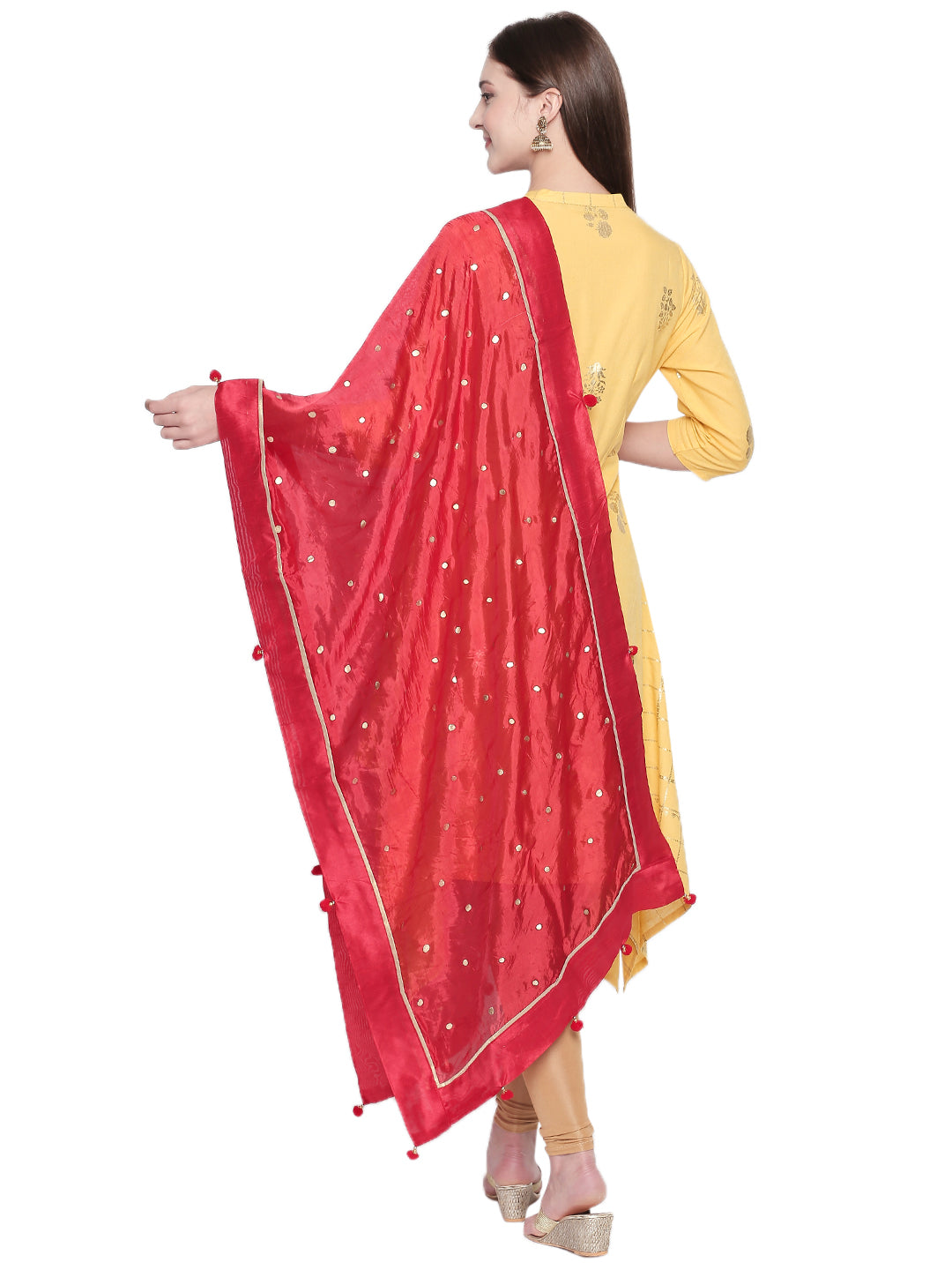 Dupatta Bazaar Woman's Printed Red and Gold Art Silk Dupatta. - Dupatta Bazaar