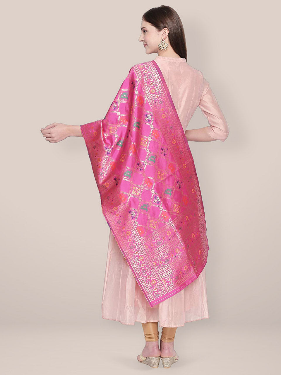 Pink & Multicoloured Banarasi Art Silk Stole/ Dupatta. freeshipping - Dupatta Bazaar