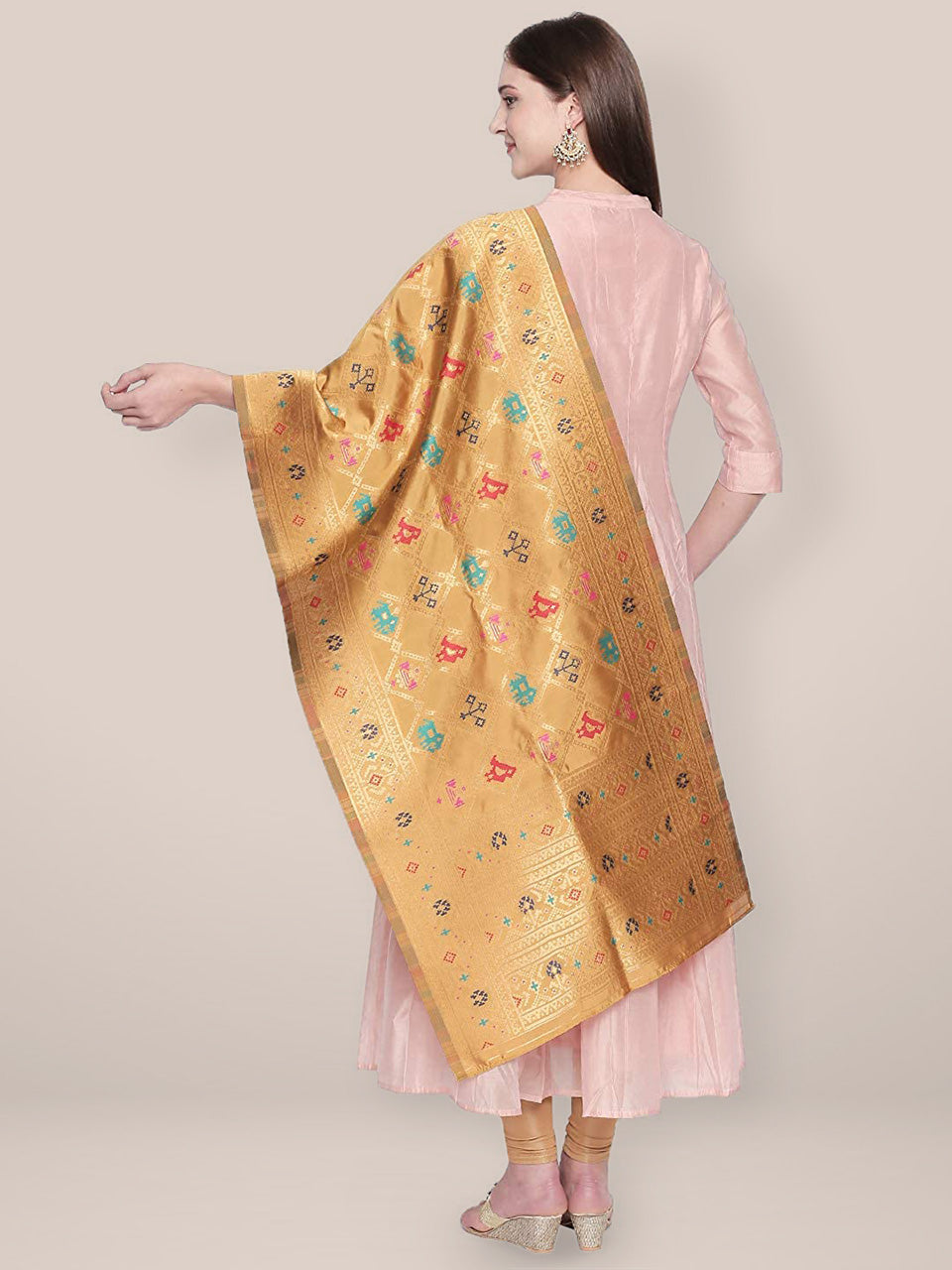 Gold & Multicoloured Art Silk Dupatta. freeshipping - Dupatta Bazaar