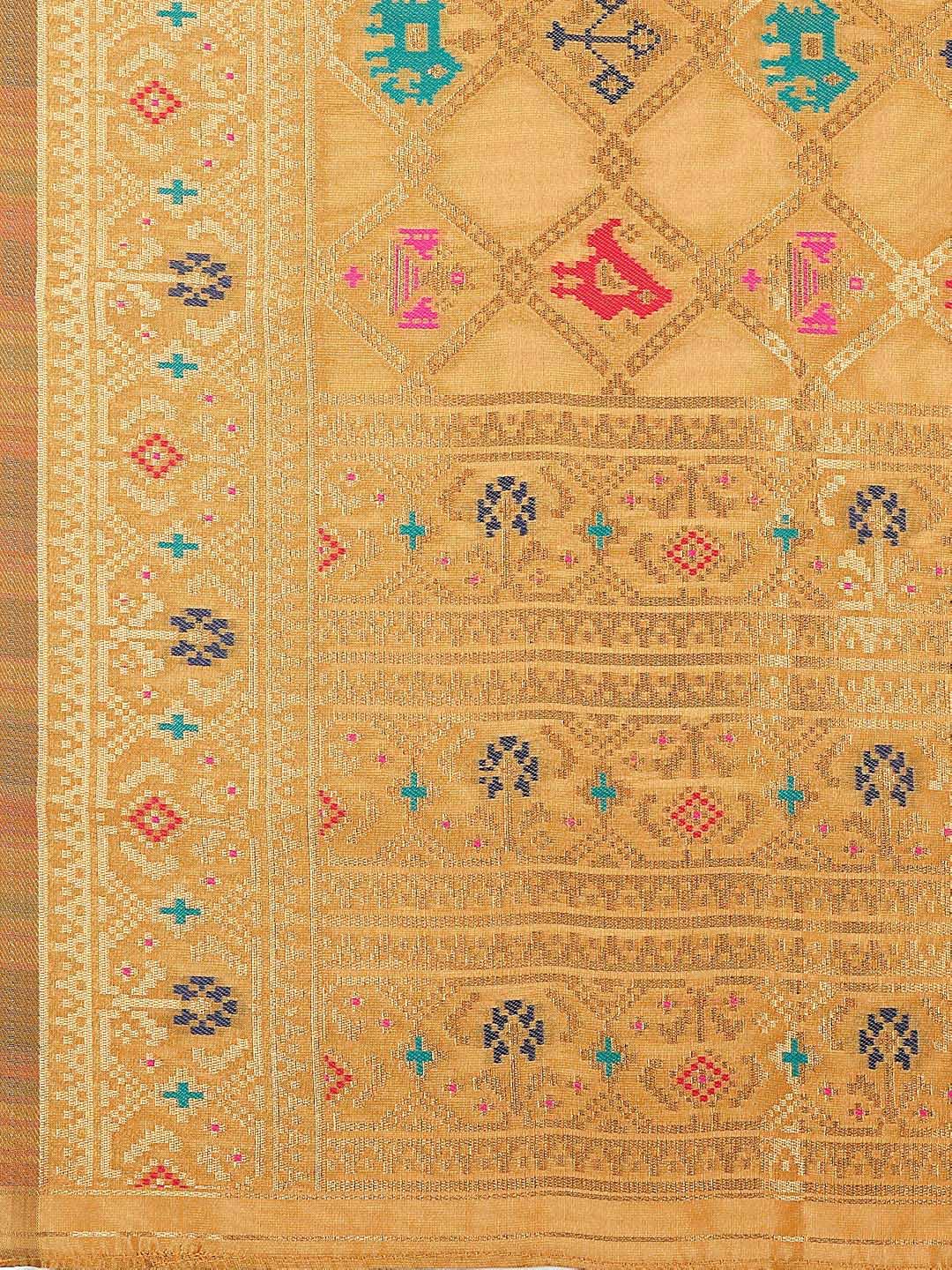 Gold & Multicoloured Art Silk Dupatta. freeshipping - Dupatta Bazaar