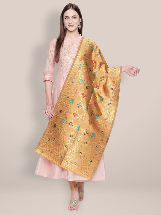 Gold & Multicoloured Art Silk Dupatta. freeshipping - Dupatta Bazaar