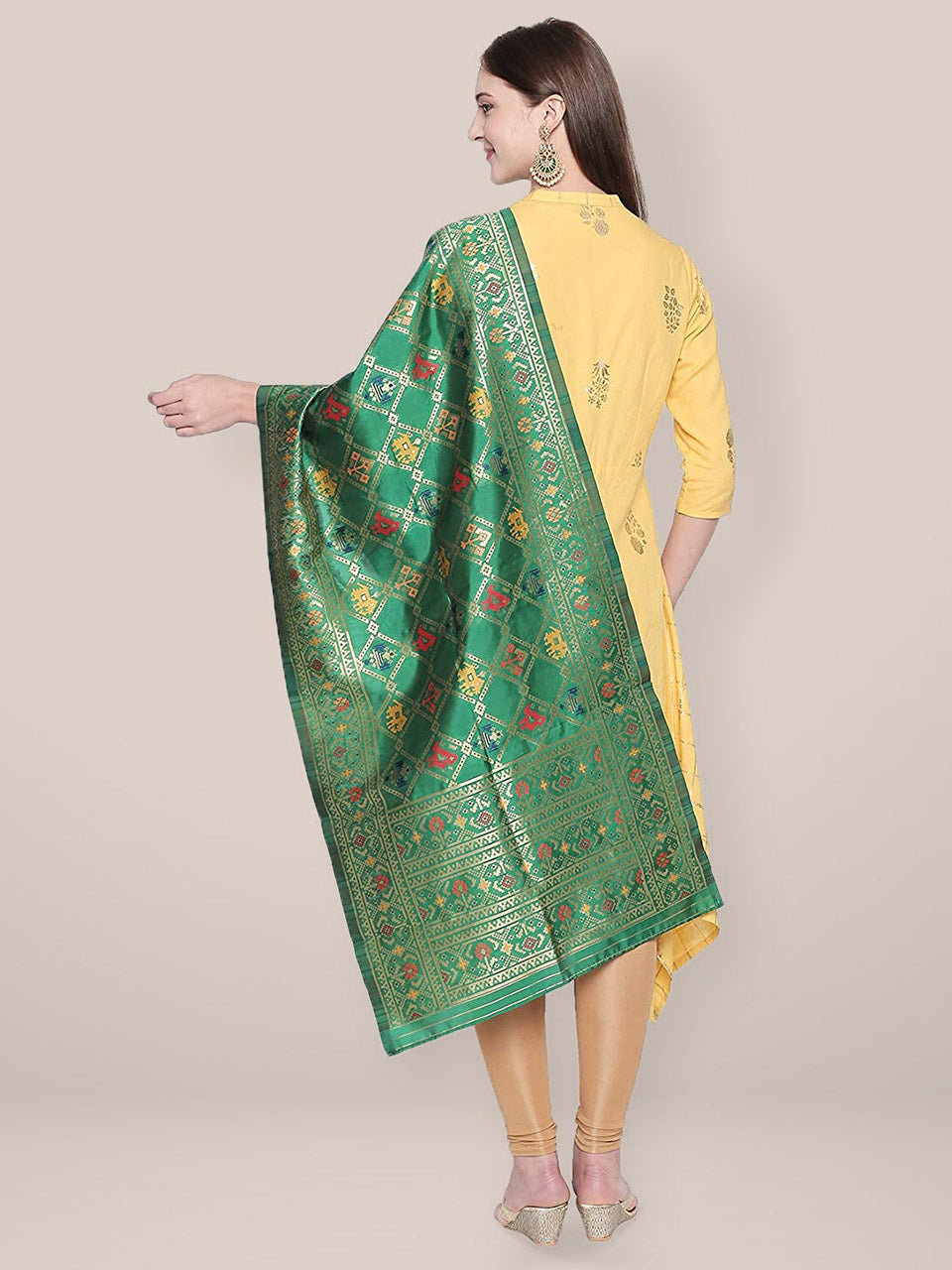 Green & Multicoloured Banarasi Art Silk  Dupatta. freeshipping - Dupatta Bazaar