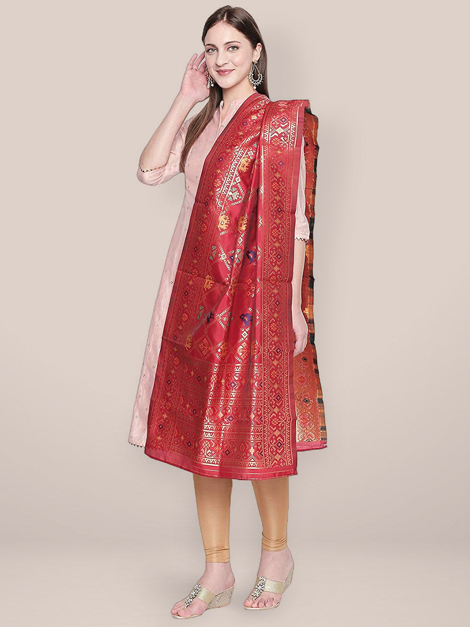 Red & Multicoloured Banarasi Art Silk Dupatta. freeshipping - Dupatta Bazaar