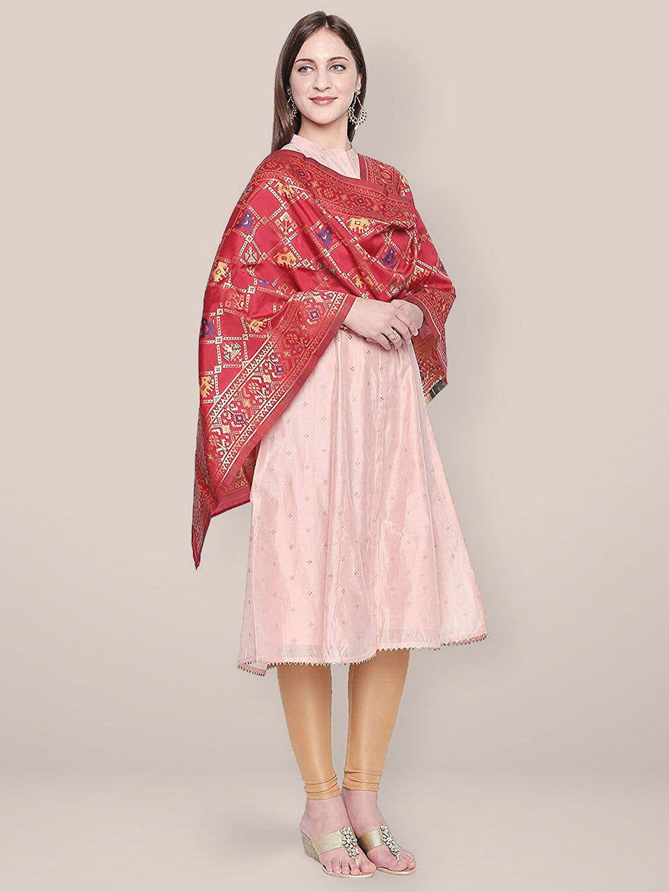 Red & Multicoloured Banarasi Art Silk Dupatta. freeshipping - Dupatta Bazaar