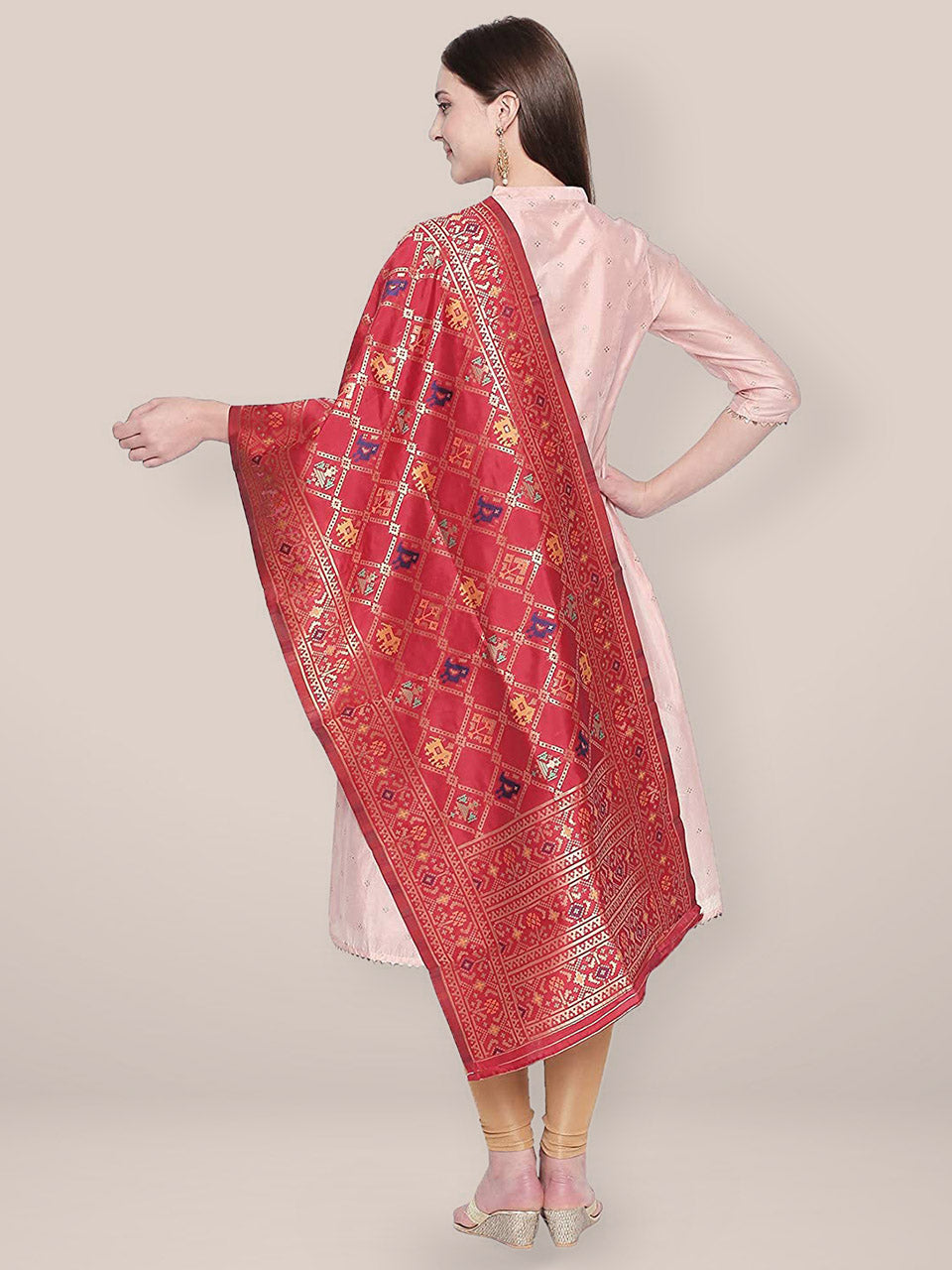 Red & Multicoloured Banarasi Art Silk Dupatta. freeshipping - Dupatta Bazaar