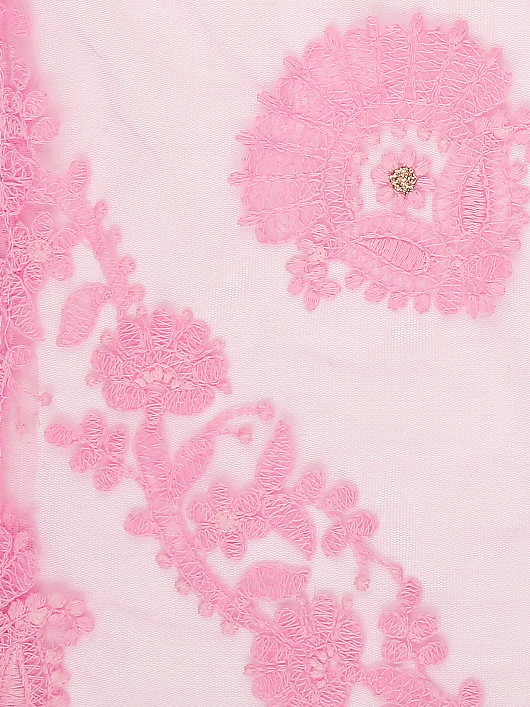 Lucknowi Embroidered Baby Pink Net Dupatta freeshipping - Dupatta Bazaar