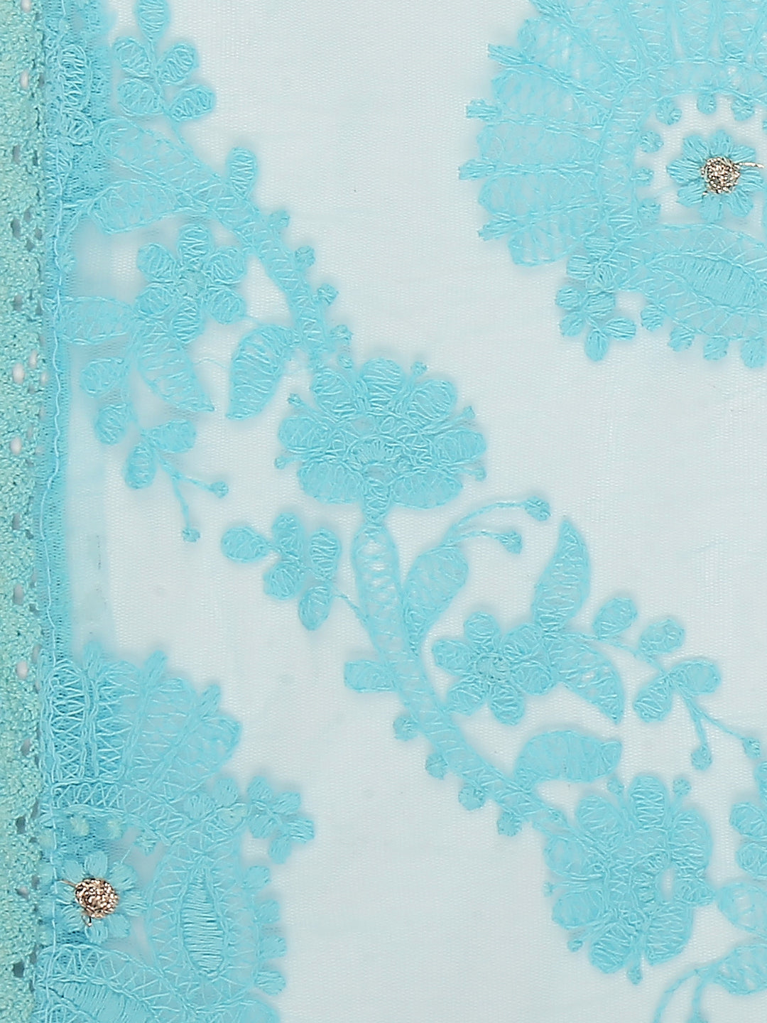 Dupatta Bazaar Woman's Lucknowi Embroidered Sky Blue Net Dupatta - Dupatta Bazaar