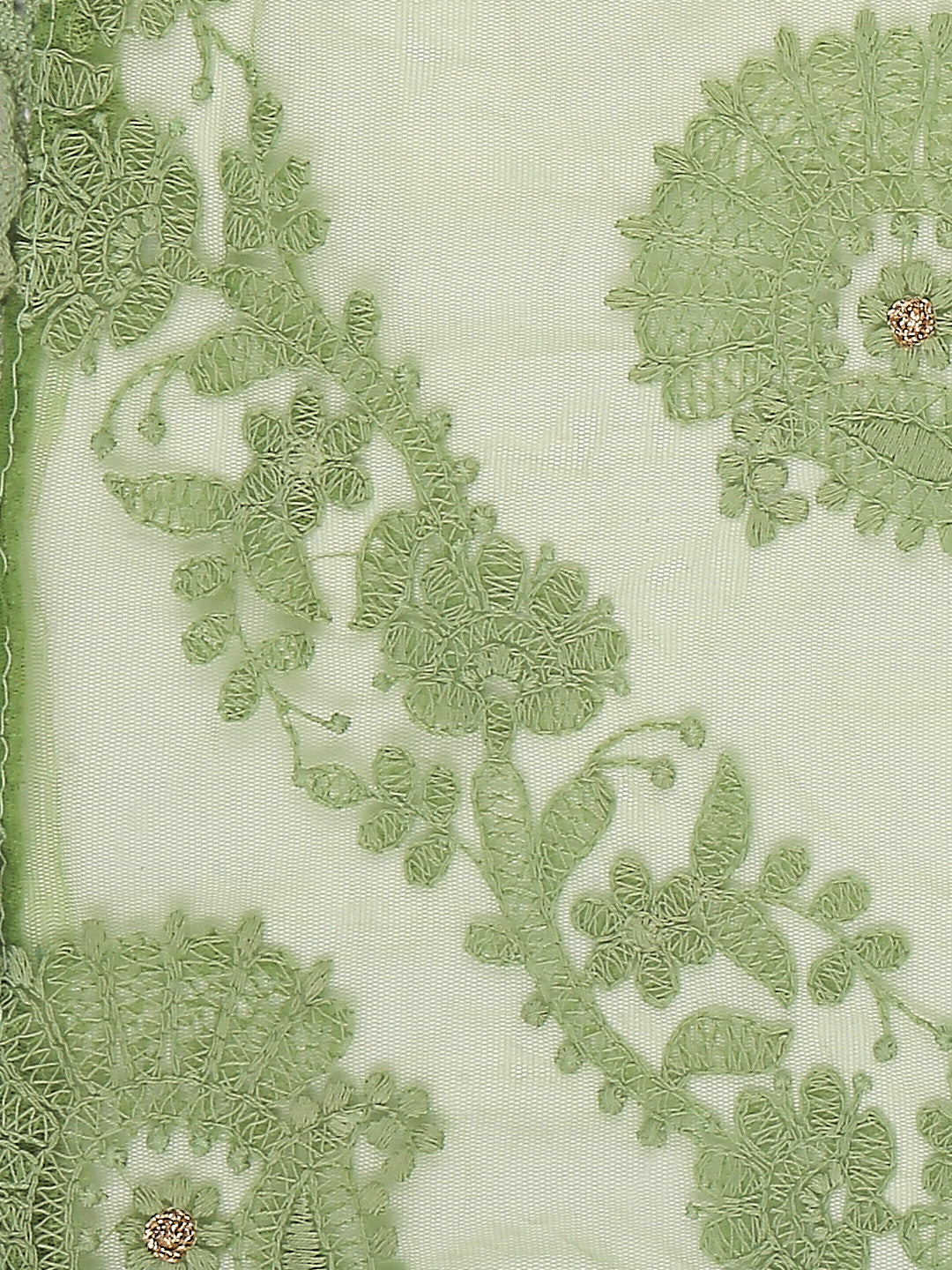 Dupatta Bazaar Woman's Lucknowi Embroidered Mehendi Green Net Dupatta - Dupatta Bazaar