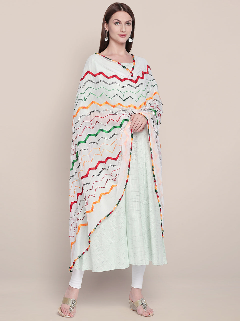 Multicolour Embroidered Chiffon Dupatta freeshipping - Dupatta Bazaar