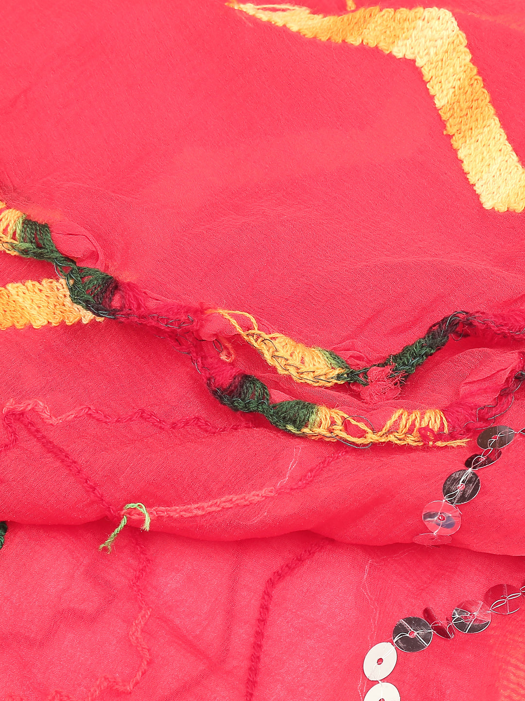 Dupatta Bazaar Woman's Red & Multicoloured Embroidered Chiffon Dupatta - Dupatta Bazaar