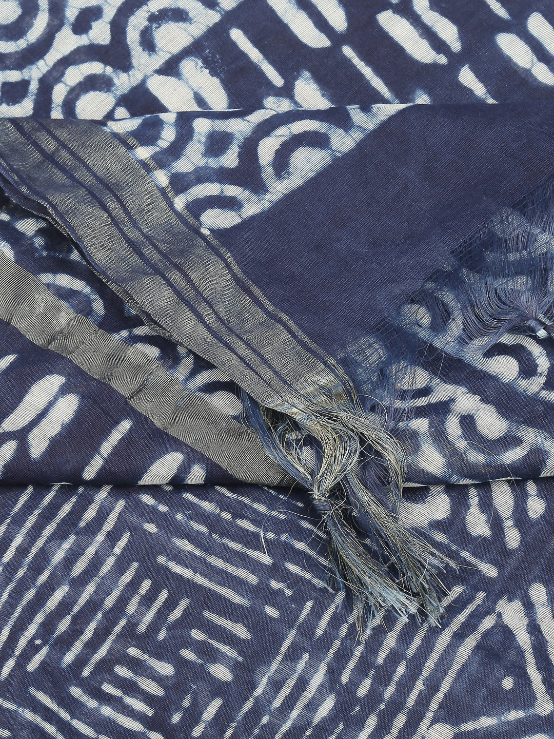 Dupatta Bazaar Woman's Block Printed Indigo Chanderi Silk Dupatta - Dupatta Bazaar