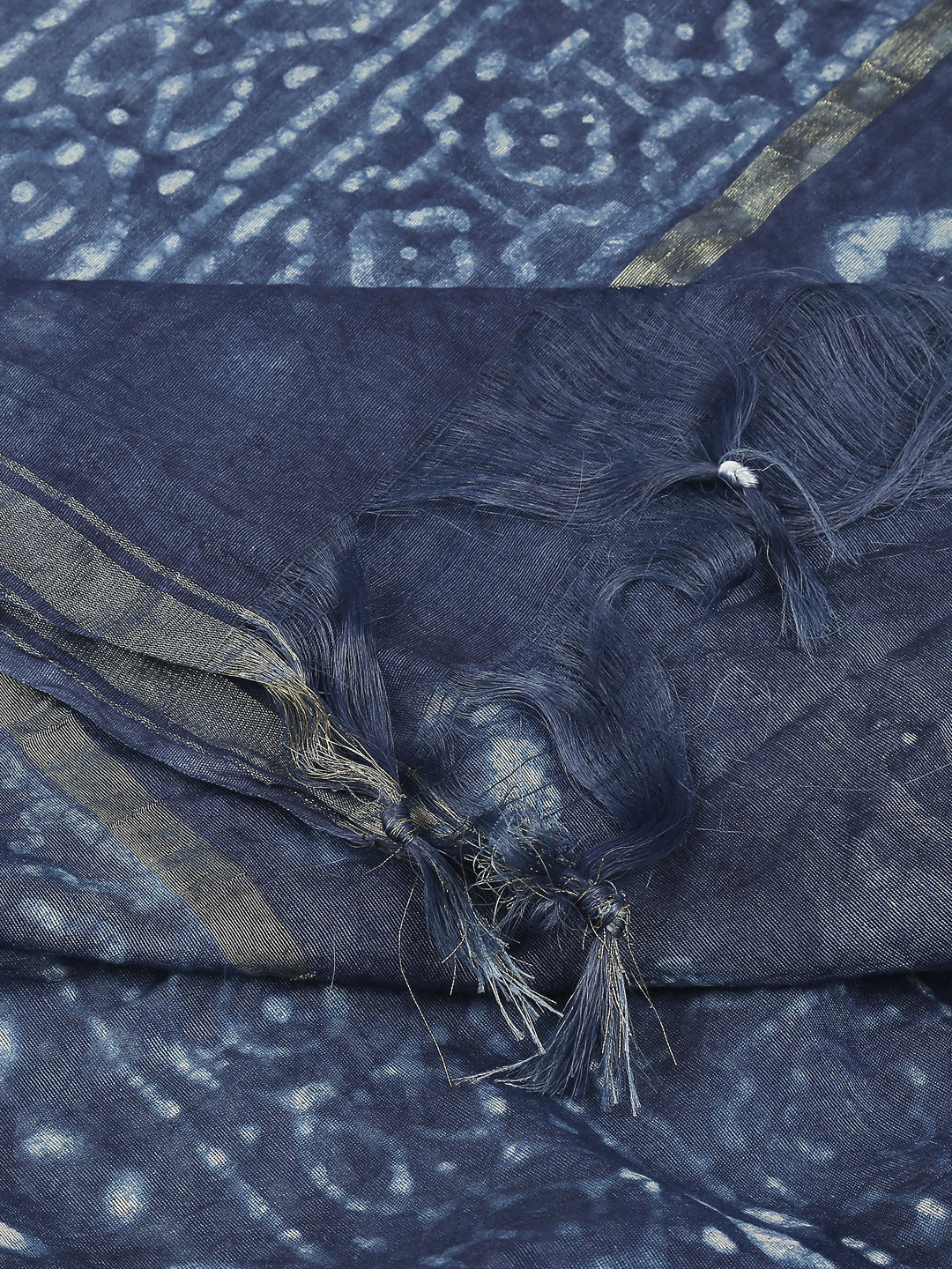Dupatta Bazaar Woman's Block Printed Indigo Chanderi Silk Dupatta - Dupatta Bazaar