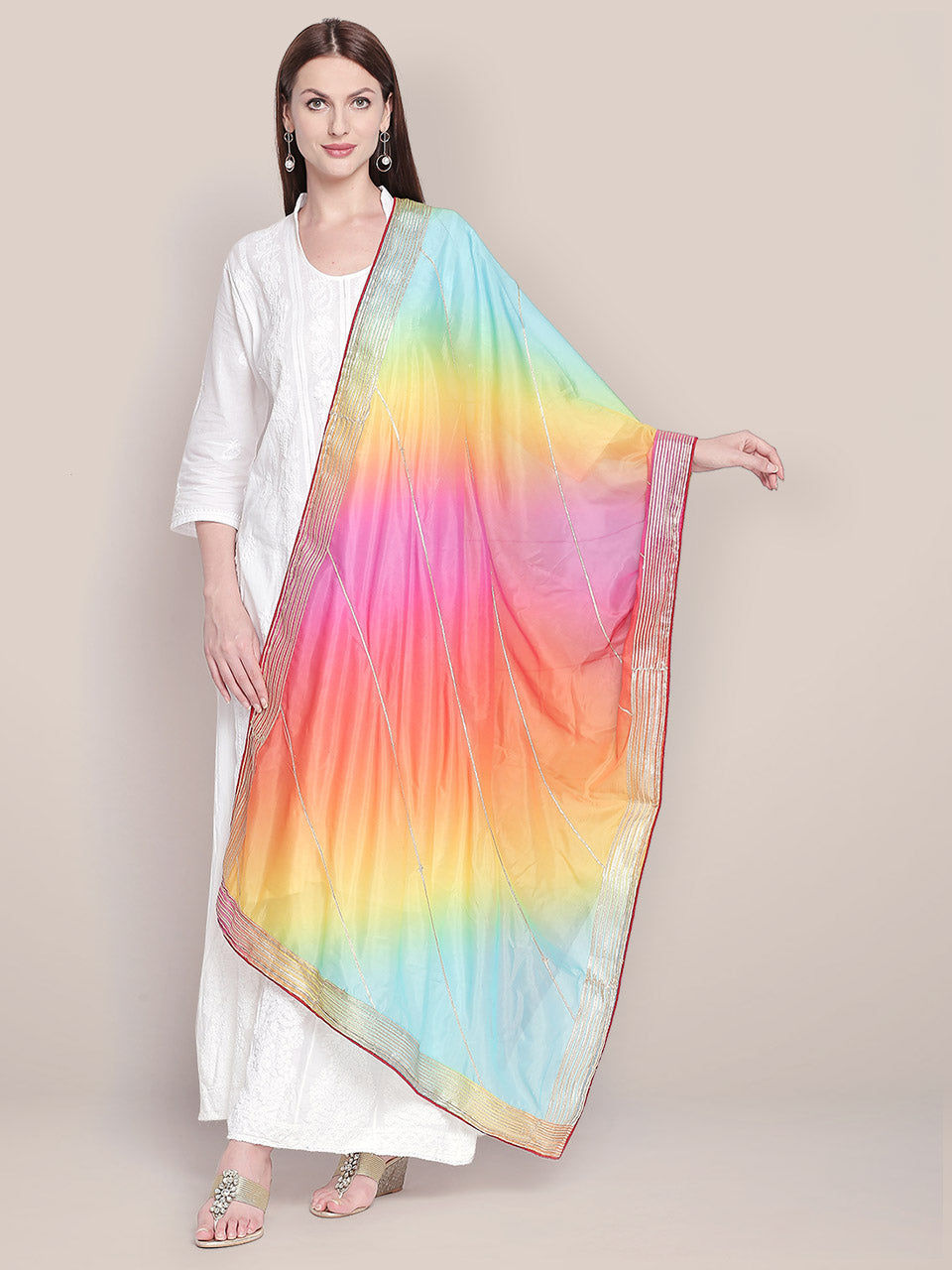 Multicoloured Digital Printed Silk Gotta Patti Dupatta freeshipping - Dupatta Bazaar