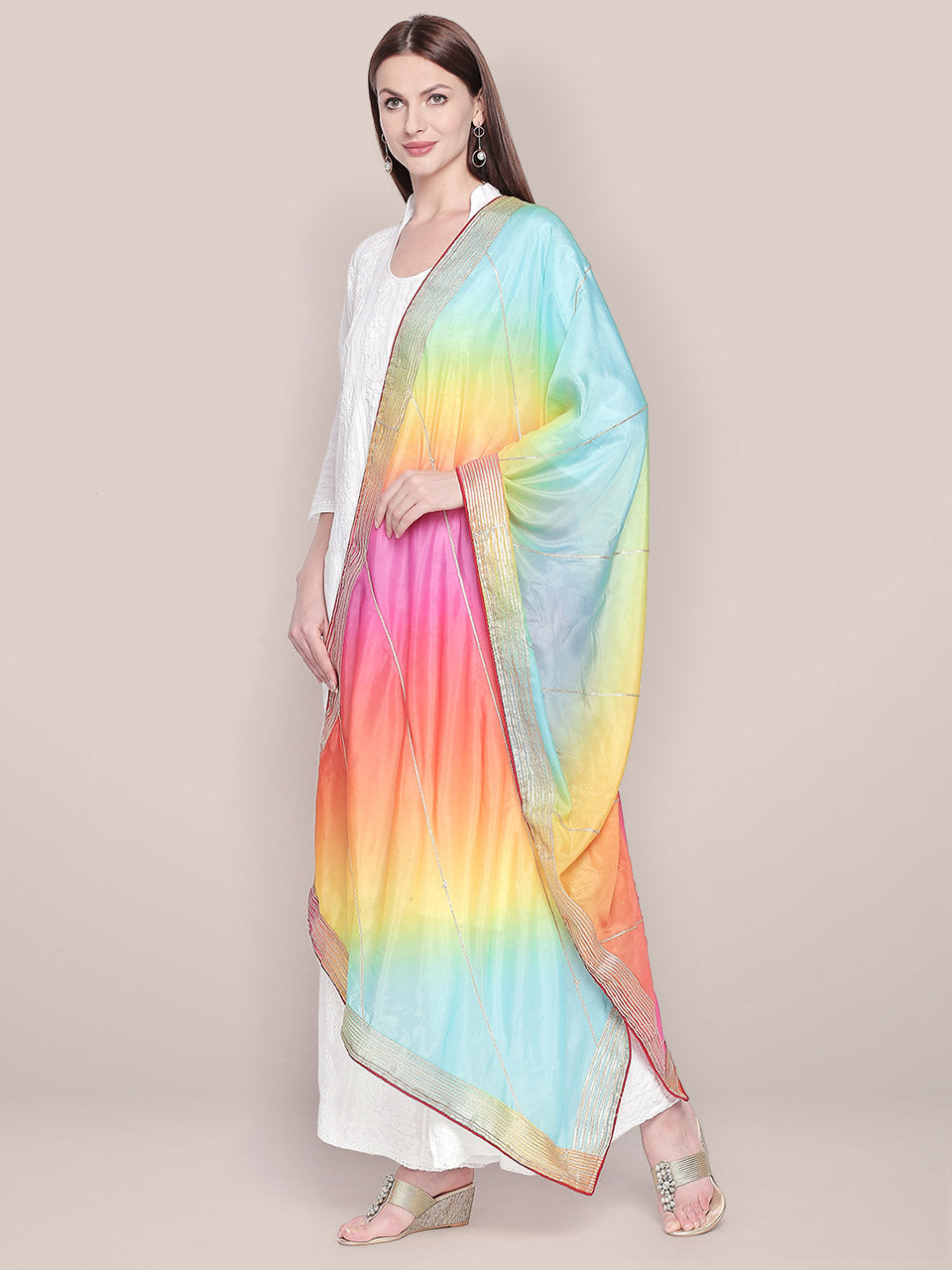 Multicoloured Digital Printed Silk Gotta Patti Dupatta freeshipping - Dupatta Bazaar