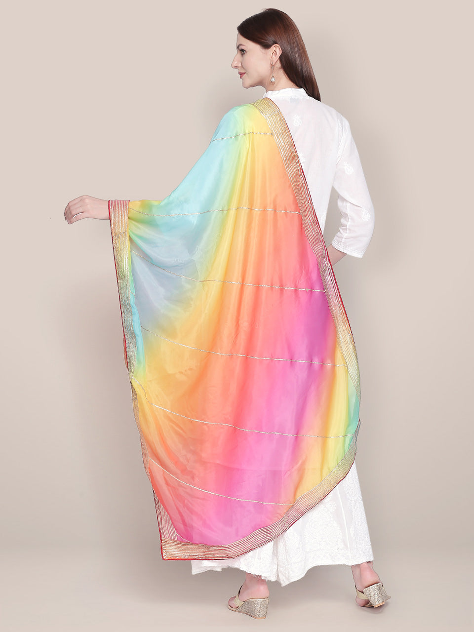Multicoloured Digital Printed Silk Gotta Patti Dupatta freeshipping - Dupatta Bazaar