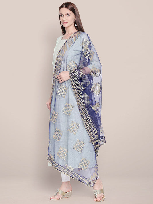 Emroidered Navy Blue Net Gotta Patti Dupatta freeshipping - Dupatta Bazaar
