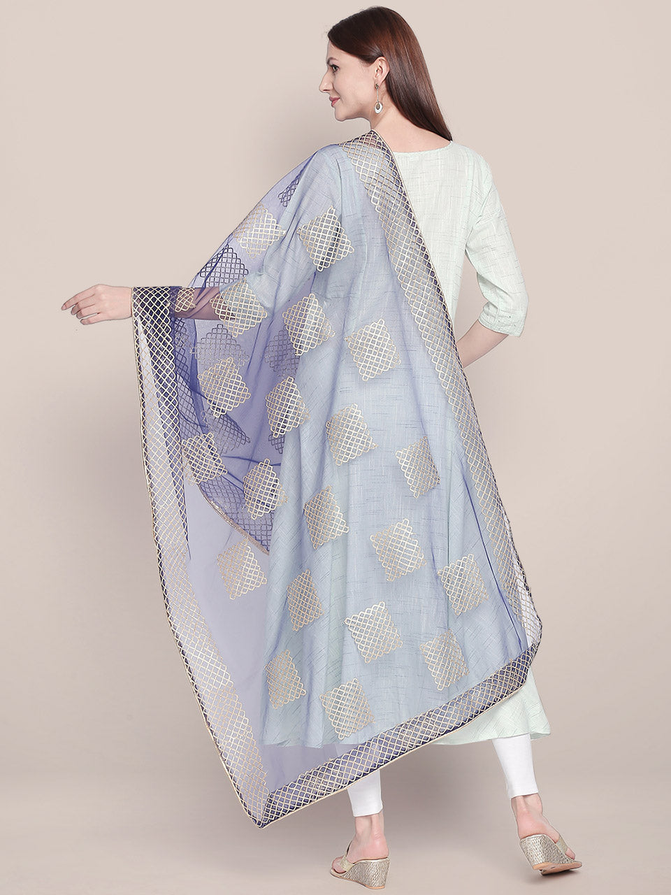Emroidered Navy Blue Net Gotta Patti Dupatta freeshipping - Dupatta Bazaar