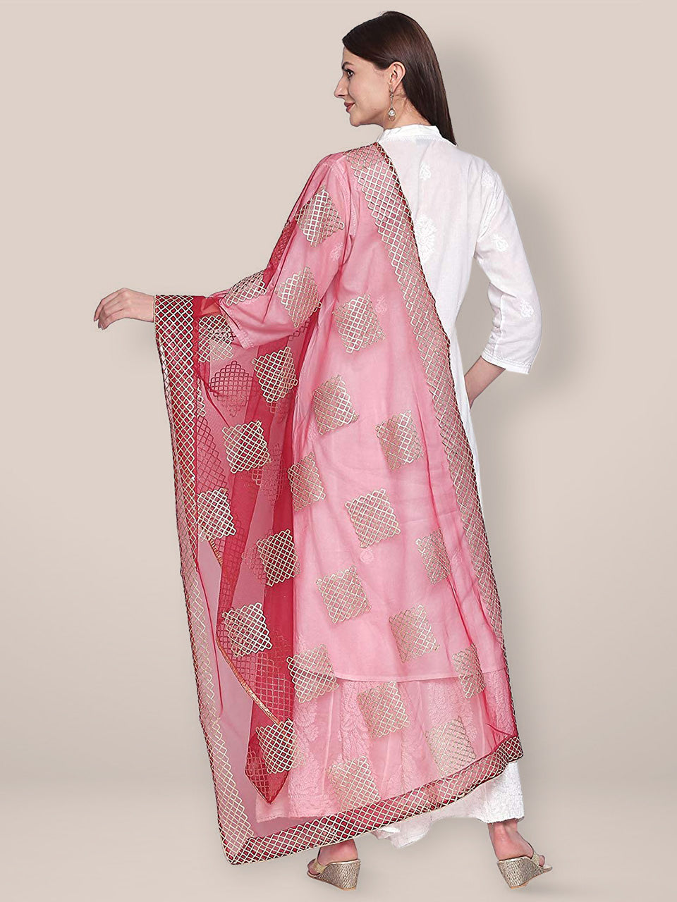 Embroidered Red Net Gotta Patti Dupatta freeshipping - Dupatta Bazaar