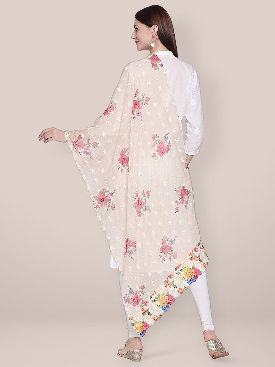 Printed and Embroidered Chiffon Dupatta freeshipping - Dupatta Bazaar