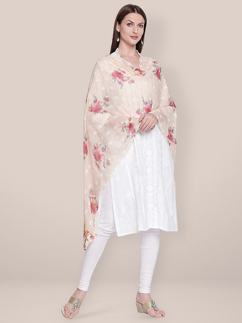 Printed and Embroidered Chiffon Dupatta freeshipping - Dupatta Bazaar